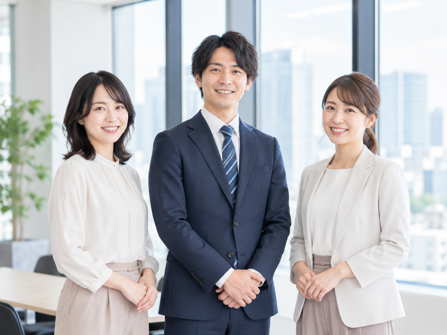 明るいオフィスで働くビジネスパーソン